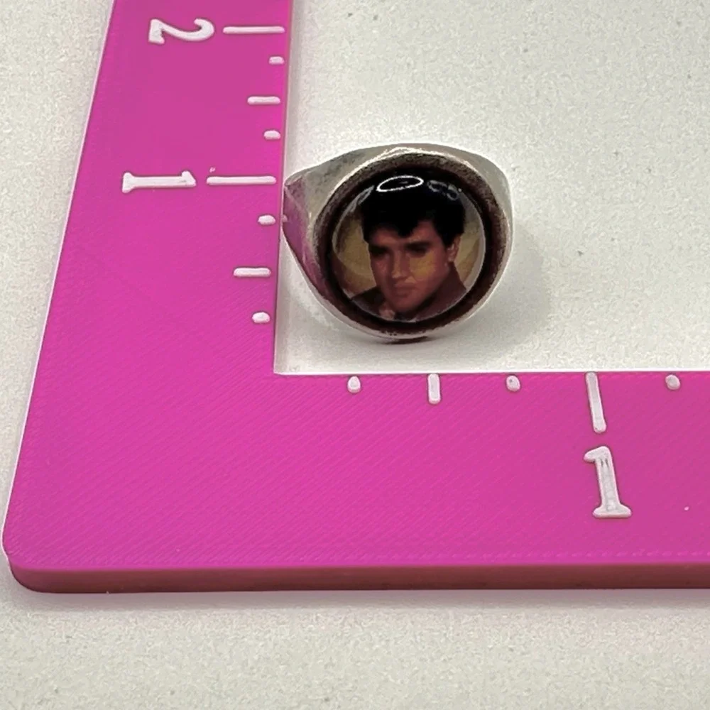 Vintage Elvis Presley Portrait Ring Adjustable Silver Tone Rockabilly Size 6.5